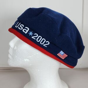 Roots 2002 Vintage‎ Olympics Beret Fleece Cap Hat USA Olympic Team Blue Red